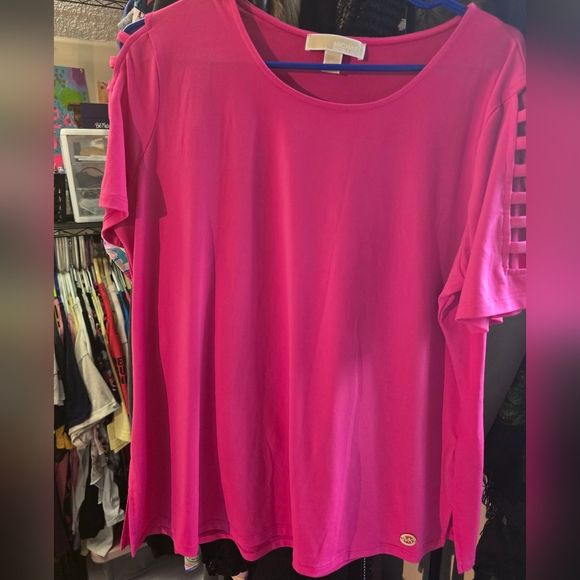 Michael Kors Hot Pink Cutout Sleeve Top-XL - Picture 4 of 10
